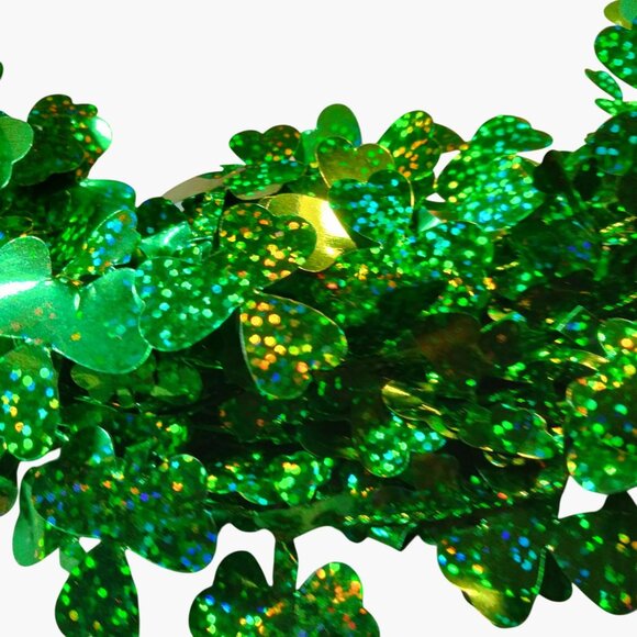 St Patricks Day Tinsel Garland Green Shamrock 25 Ft Festive Decor - Picture 3 of 5